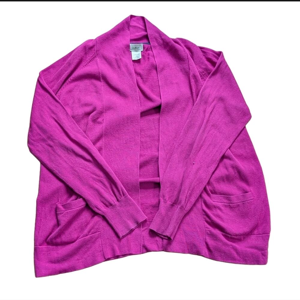 L.L. Bean 100% Cotton Magenta Classic Preppy Open Cardigan Sweater
